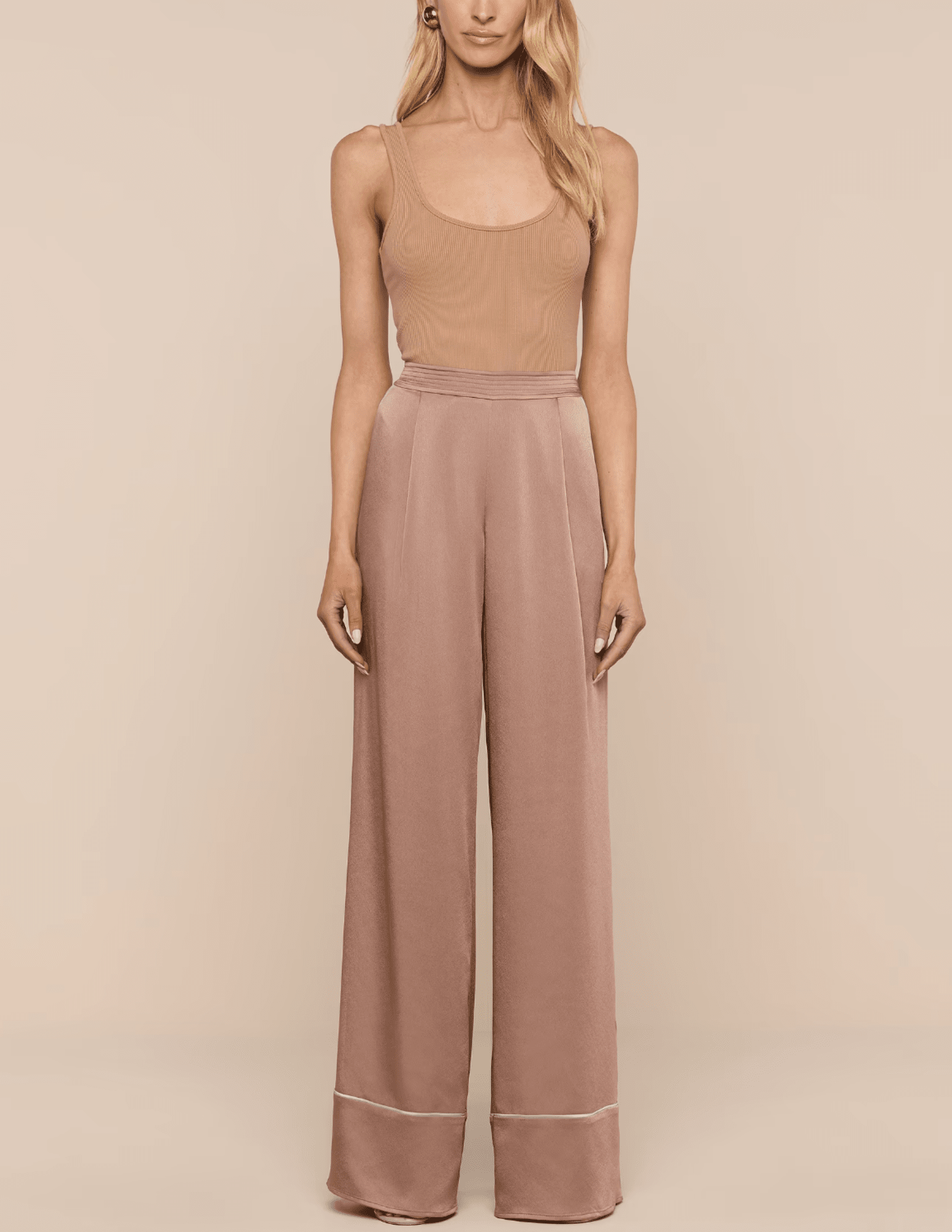 L'Agence - PRE-ORDER-L'AGENCE Tavia Satin Trouser in Mocha Tan - Buy Online
