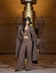 L'AGENCE Kolina Plaid Long Coat in Brown Plaid