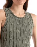 Minnie Rose Cotton Stone Wash Distressed Cable Tank