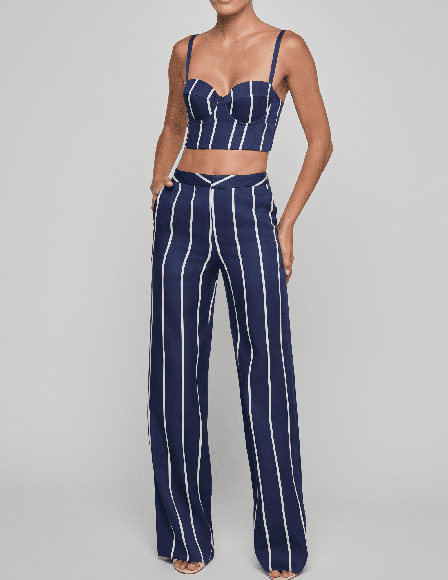 L'Agence - PRE-ORDER-L'AGENCE Soyna Bustier in Midnight White Spaced Out Stripe - Buy Online