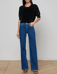L'AGENCE Guinevere Short Sleeve Crop Sweater in Black
