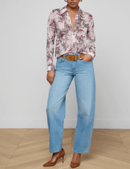 L'Agence - L'AGENCE Laurent Long Sleeve Blouse  in Light Nectar Pink Small Multi Butterfly Jungle - Buy Online