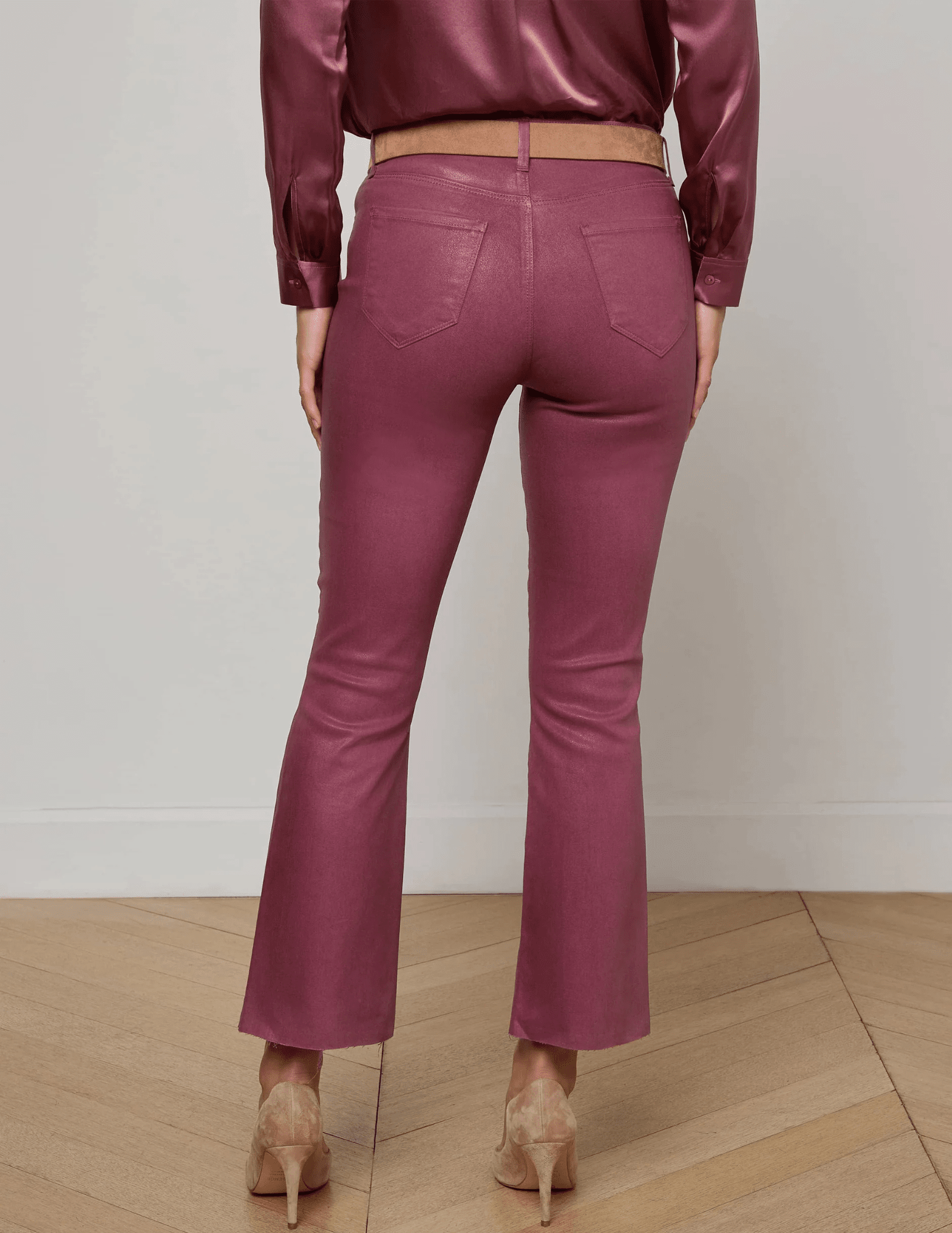 L'Agence - L'AGENCE Kendra High Rise Cropped Coated Jeans in Deep Mauve - Buy Online
