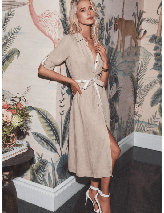 L'Agence Malika Linen Blend Shirt Dress