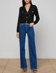 L'AGENCE Blanca Sequin Cropped Sequin Cardigan in Black Gunmetal