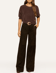 L'AGENCE Guinevere Short Sleeve Crop Sweater in Dark Java