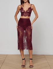 PRE-ORDER-L'AGENCE Makena Lace Pencil Skirt in Dark Port