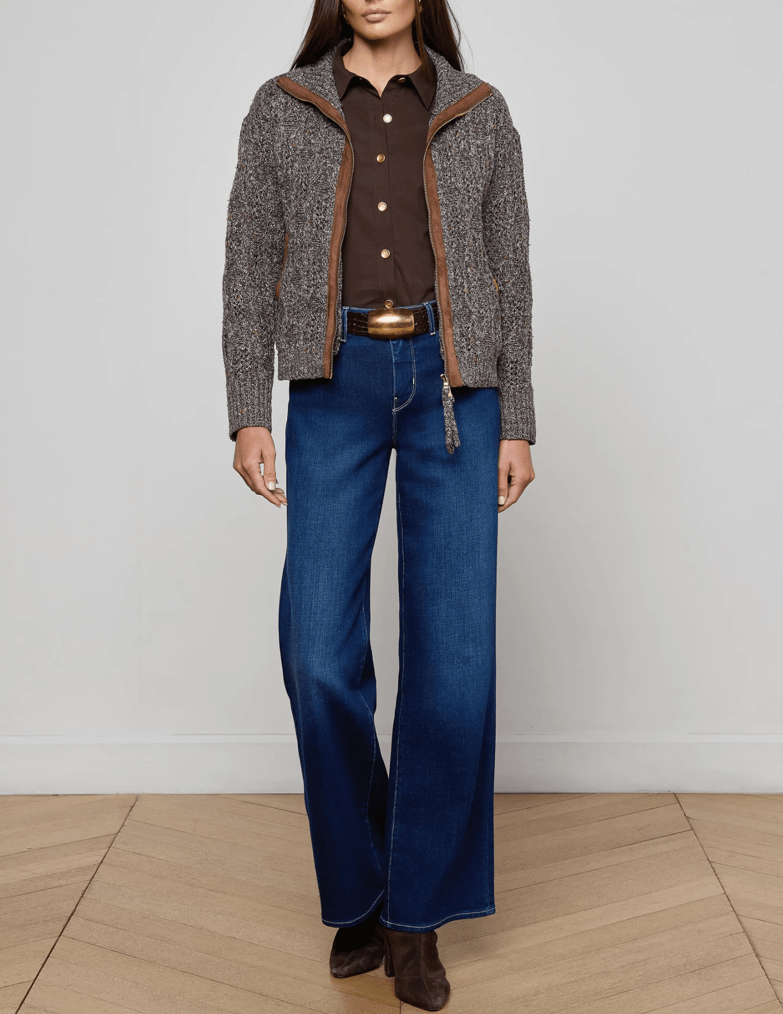 L'Agence - L'AGENCE Shilo Cable Knit Cardigan in Carafe Brown Multi - Buy Online