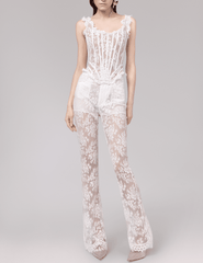 PRE-ORDER-Giuseppe Di Morabito Square Neck Lace Bustier in Off White