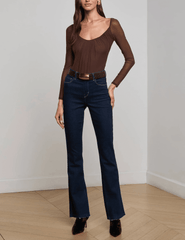 L'Agence - L'AGENCE Gwendolyn Mesh Long Sleeve Bodysuit in Chocolate - Buy Online
