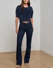 L'AGENCE Guinevere Short Sleeve Crop Sweater in Midnight