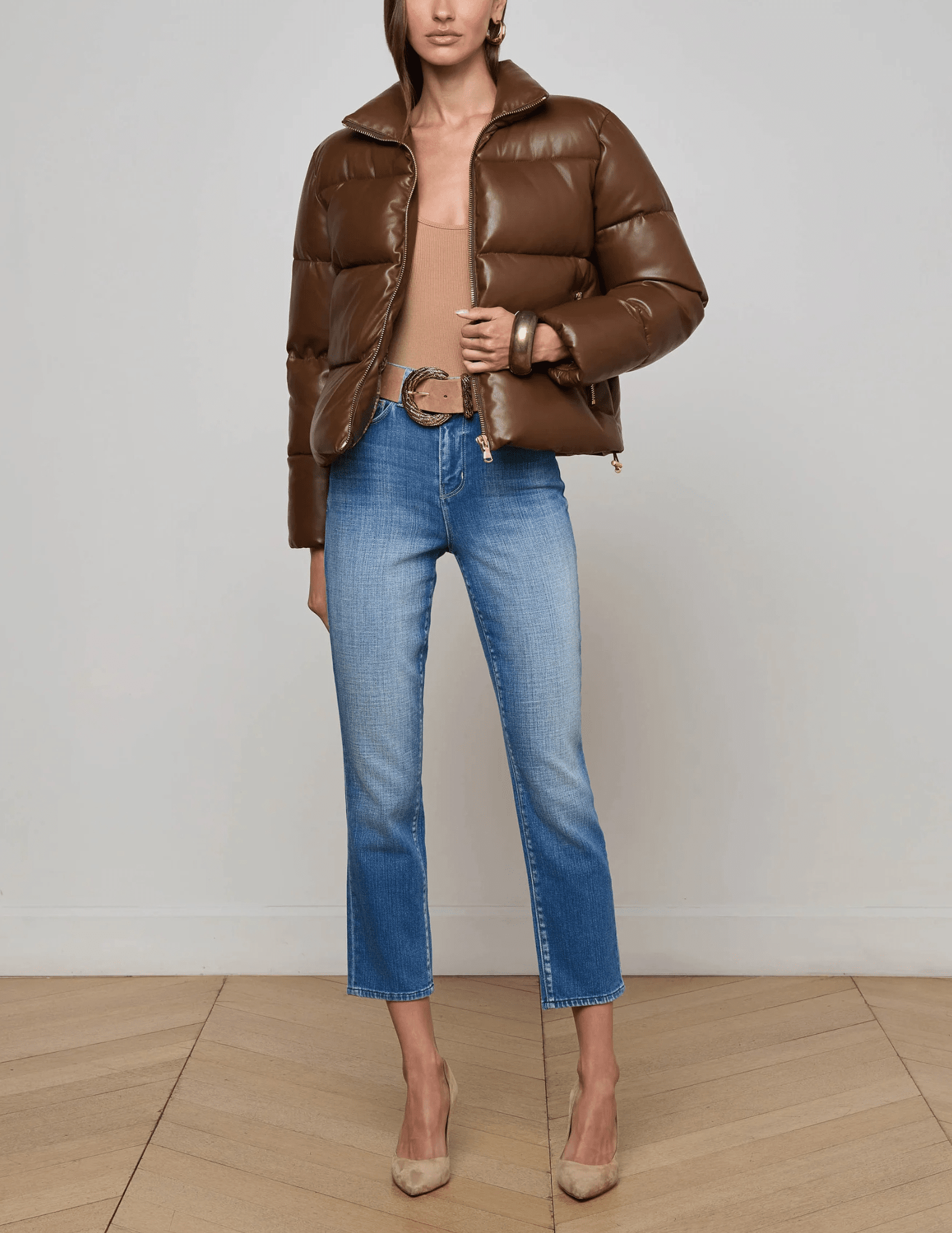 L'Agence - PRE-ORDER-L'AGENCE Larsen Vegan Leather Puffer Jacket in Carafe Brown - Buy Online