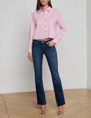 L'AGENCE Cosette Cropped High Low Blouse in Pinktober White Stripe