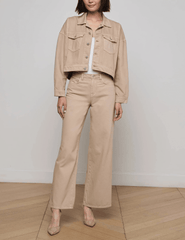 L'AGENCE Vianney Hi-Lo Denim Jacket in Pale Khaki