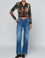 L'AGENCE Osiris Jacquard Cardigan in Multi Scenic Tapestry full body view