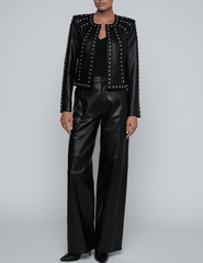 PRE-ORDER-L'AGENCE Fia Studded Collarless Leather Jacket