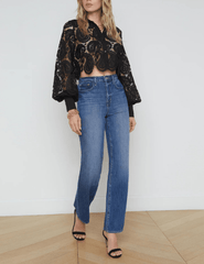 L'Agence Odelia Cropped Lace Blouse