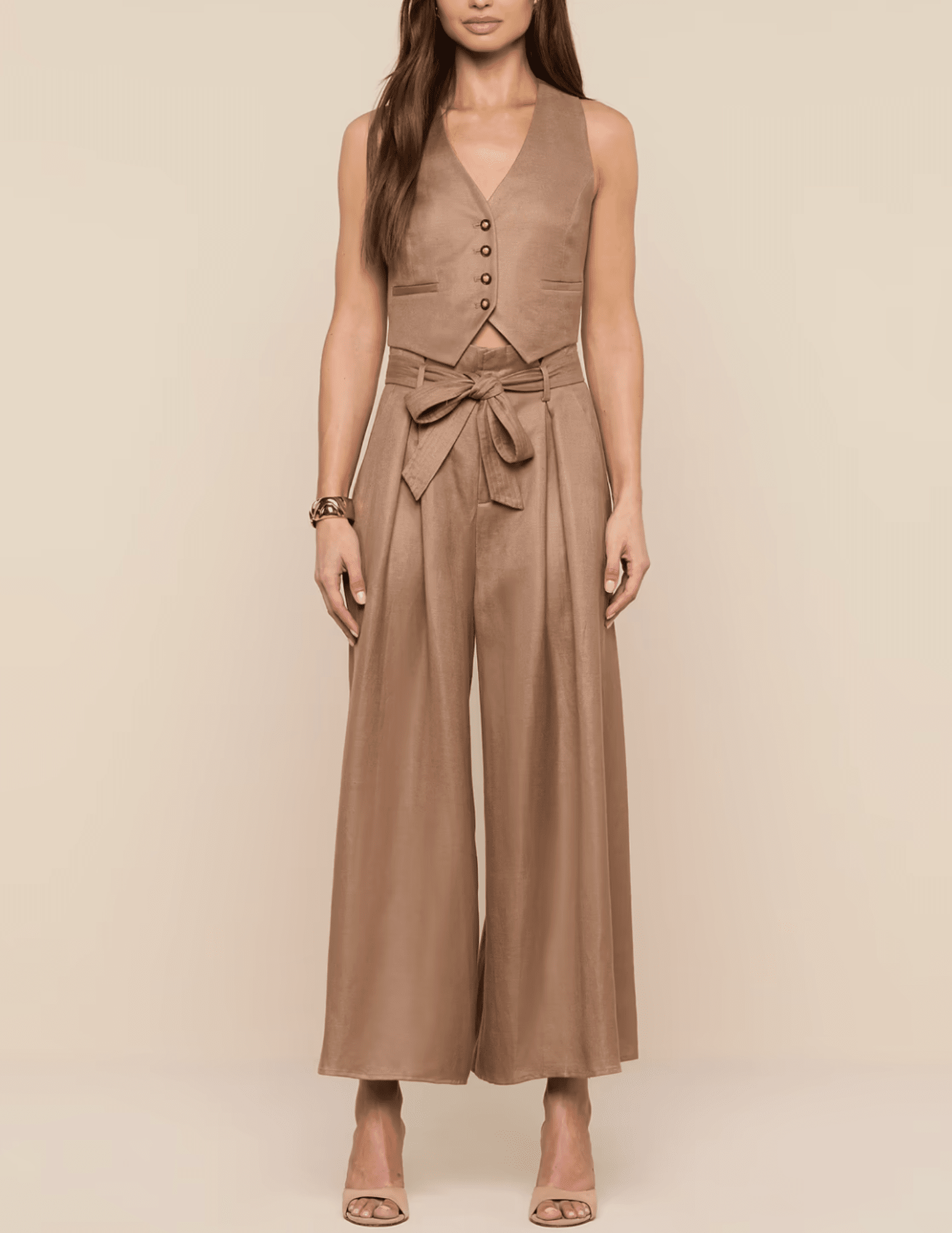 L'Agence - PRE-ORDER-L'AGENCE Lowen Linen Paperbag Cropped Pant in Barley - Buy Online