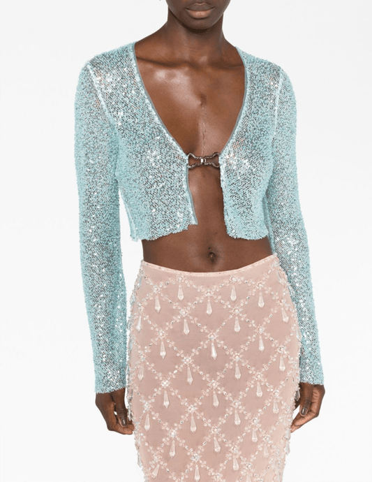 Self-Portrait Beaded Cropped Chain Cardigan