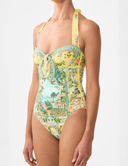 Camilla - PRE-ORDER-Camilla Tie Front Halter One Piece With Gathered Sides - Buy Online