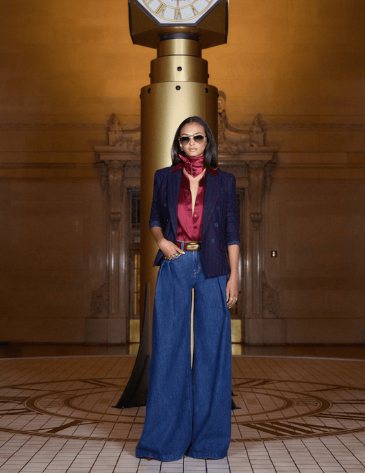 L'Agence - L'AGENCE Kenzie Double Breasted Blazer in Midnight Red Pinstripe - Buy Online