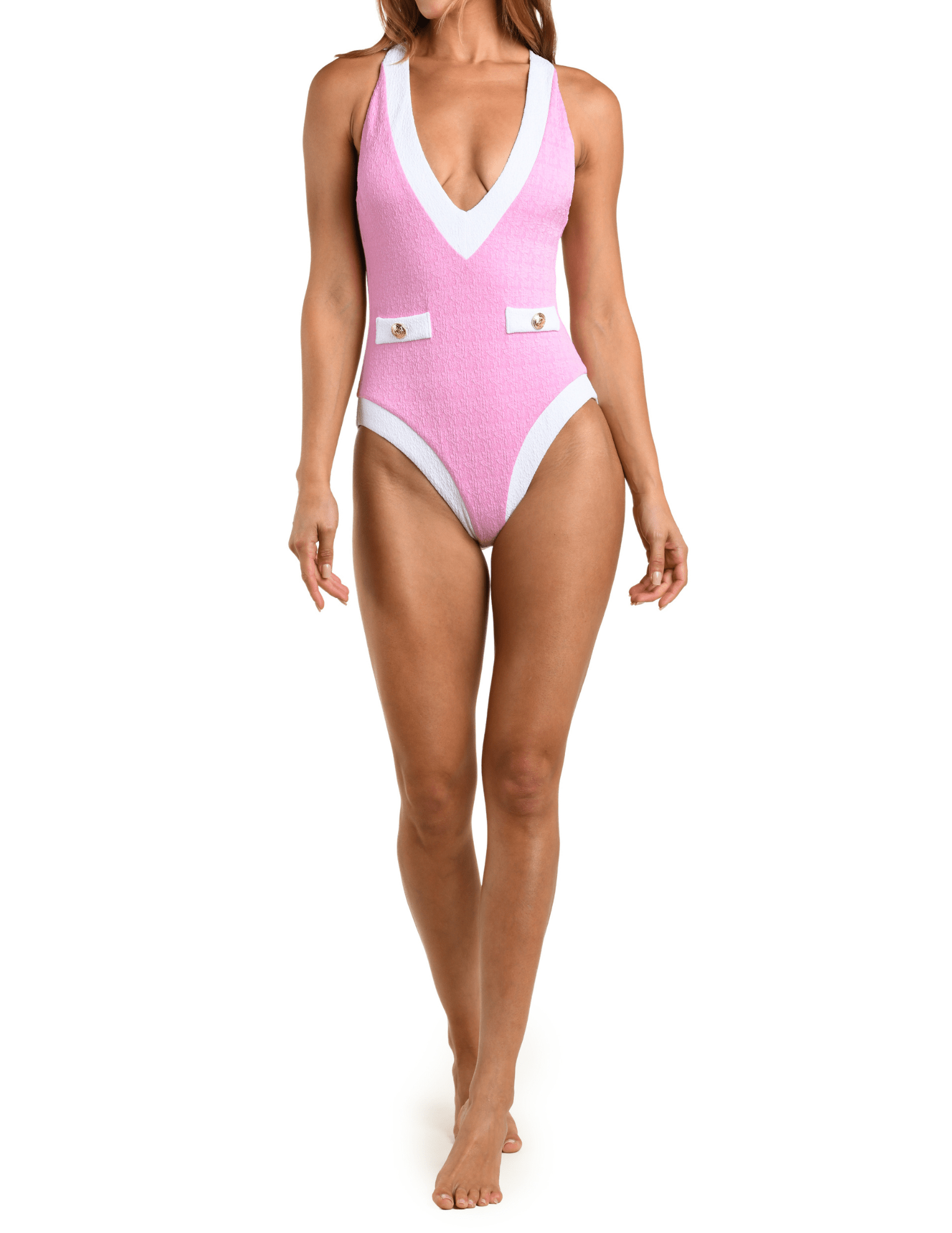 L'Agence - PRE-ORDER-L'AGENCE Lisa Plunge One Piece Swimsuit in Blush - Buy Online