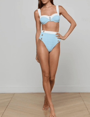 PRE-ORDER-L'AGENCE Alexandria Color-Block Balconette Bikini Top in Powder Blue
