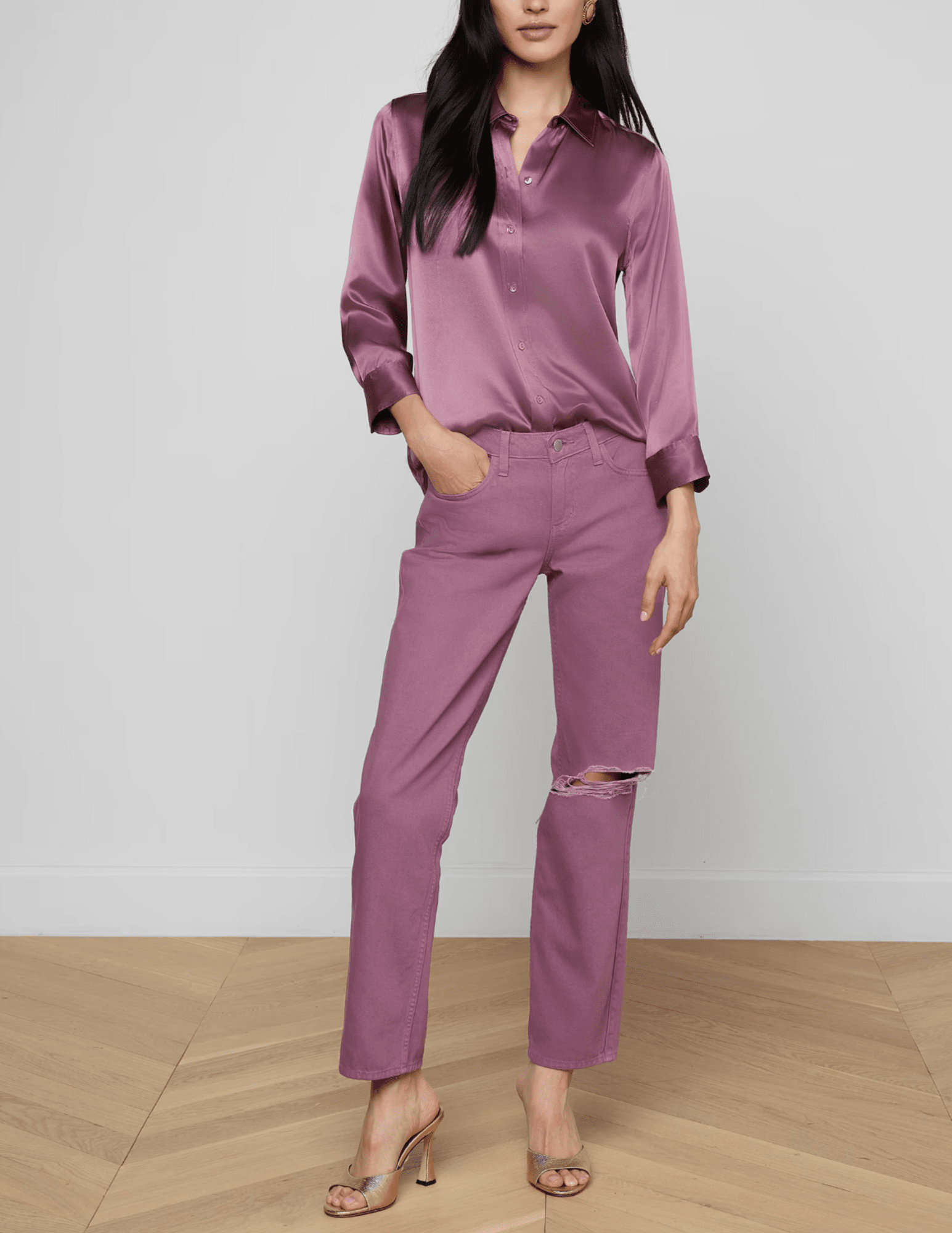 L'Agence - PRE-ORDER-L’AGENCE Dani Three Quarter Sleeve Blouse in Dusty Orchid - Buy Online