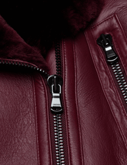 L'AGENCE Pike Cropped Moto Shearling Jacket in Wine