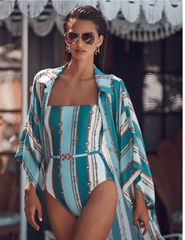 PRE-ORDER-L'AGENCE Wrena Cover-Up Shirt Dress in Light Sage Belt Stripe