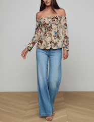 L'AGENCE Alice Off-Shoulder Blazer in Multi Floral Tapestry