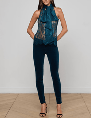 L'AGENCE Reece Lace Sleeveless Blouse in Deep Teal