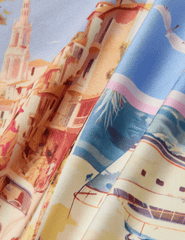 L'Agence - PRE-ORDER-L'AGENCE Driselle Scarf Top in Light Pink Multi Large Postcard Print - Buy Online
