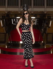 L'Agence - PRE-ORDER-L'AGENCE Mae Knit Flare Skirt in Black Ecru Polka Dot - Buy Online