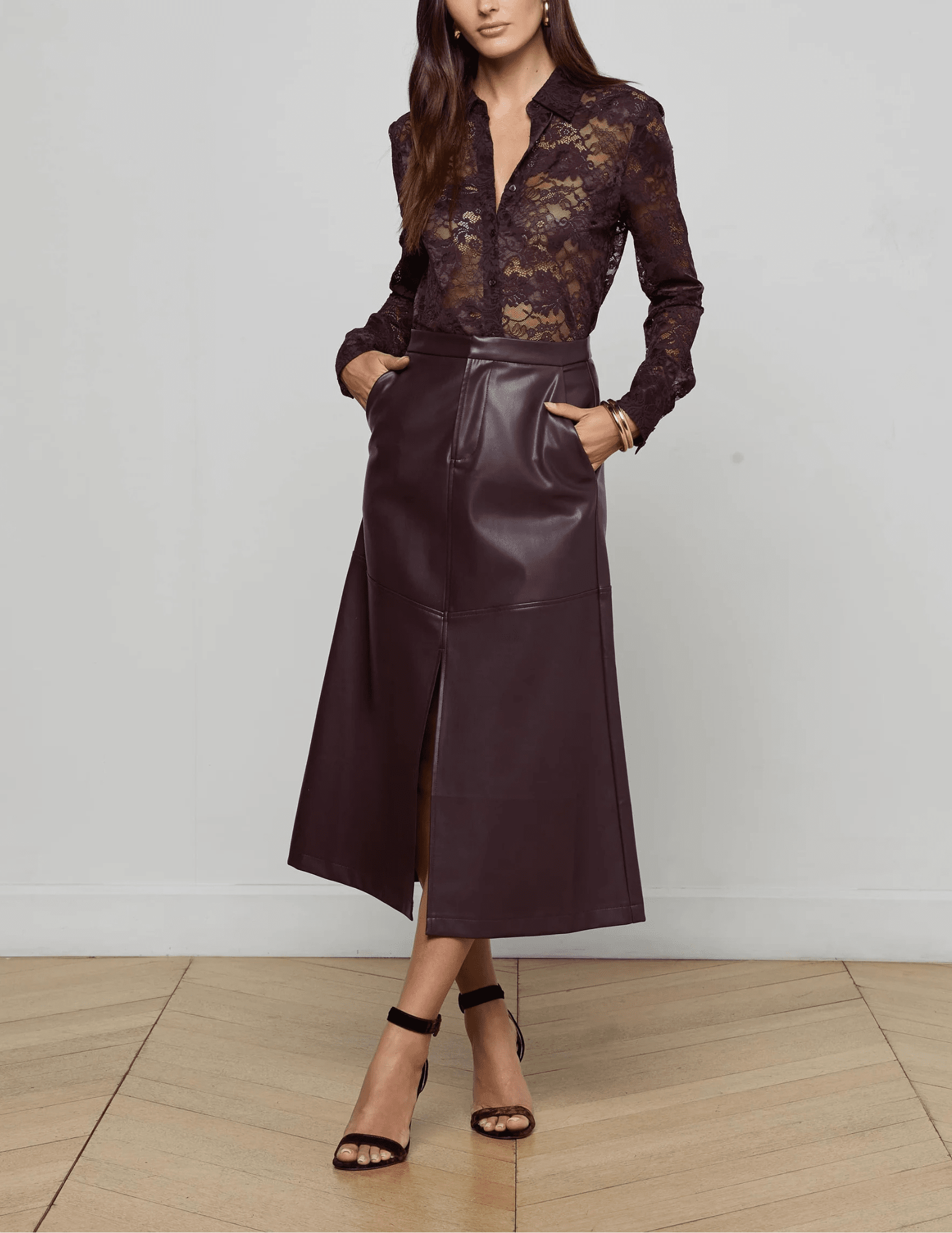 L'Agence - L'AGENCE Maia Lace Blouse in Dark Malbec - Buy Online