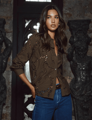 L'AGENCE Ellery Eyelet Long Sleeve Blouse in Pine-SALE