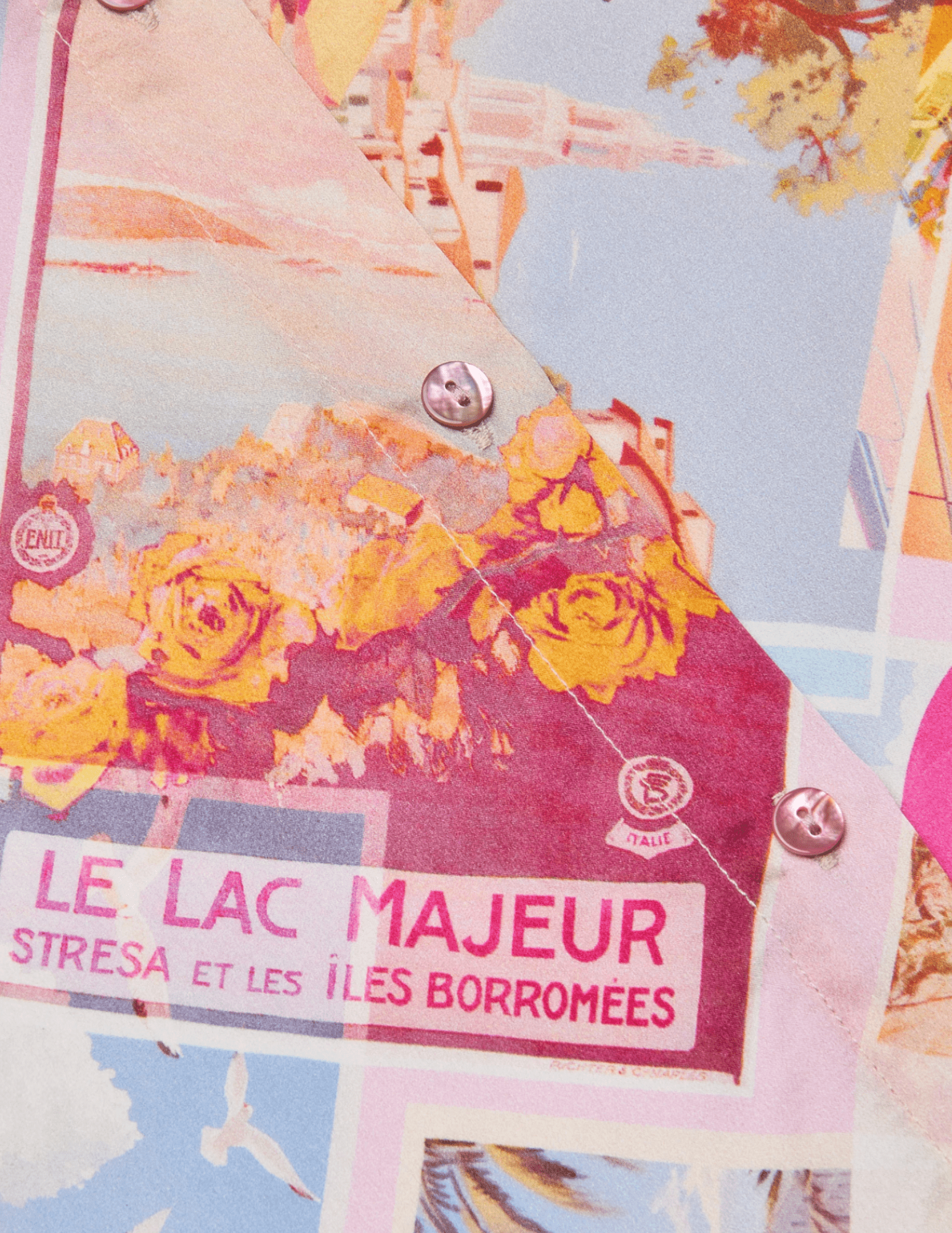 L'Agence - PRE-ORDER-L'AGENCE Tyler Long Sleeve Blouse in Light Pink Multi Large Postcard Print - Buy Online