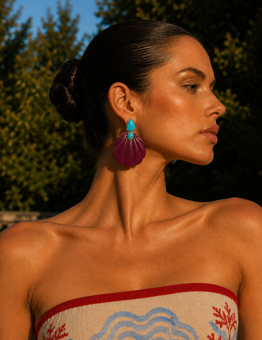 PRE ORDER St. Barths La Robe Adrina Turquoise Seashell Earring in Raspberry