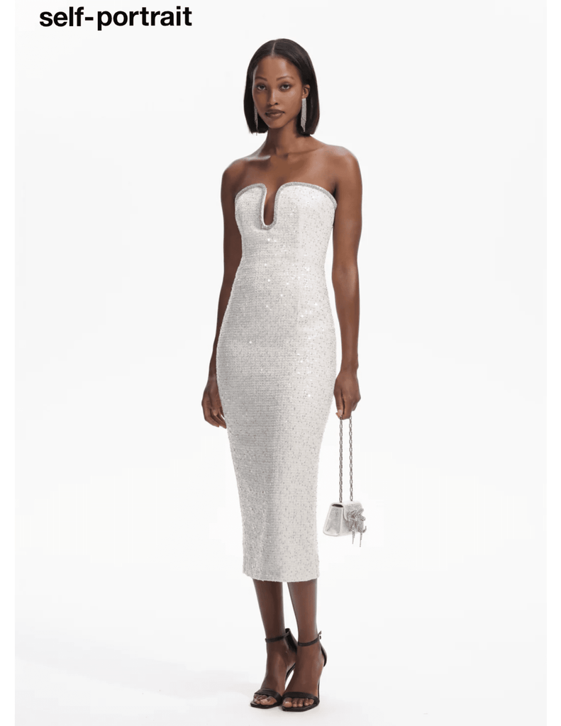 Self Portrait Sequin Boucle Strapless Midi Dress Steven Dann