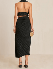 Cult Gaia Sanoma Pleated Satin Midi Skirt