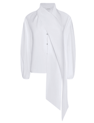 L'Agence - PRE-ORDER-L'AGENCE Deon Tie-Neck Poplin Blouse in White - Buy Online