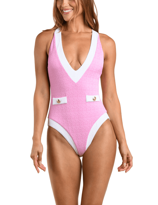 L'Agence - PRE-ORDER-L'AGENCE Lisa Plunge One Piece Swimsuit in Blush - Buy Online