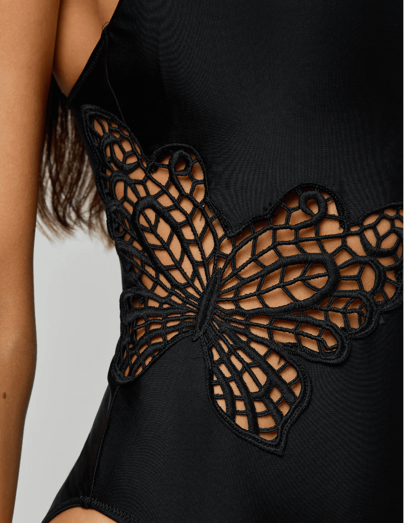 L'Agence - PRE-ORDER-L'AGENCE Remi Scoop Neck One Piece Swimsuit in Black Butterfly Crochet - Buy Online