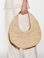 STAUD Large Moon Raffia Tote Bag