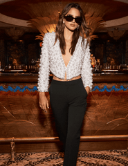 L'Agence - PRE-ORDER-L'AGENCE Belle Pearl Cropped Oversized Jacket in Ivory - Buy Online