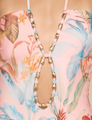 L'Agence - PRE-ORDER-L'AGENCE Opus Halter One-Piece Swimsuit in Pink Multi Colorful Palm - Buy Online