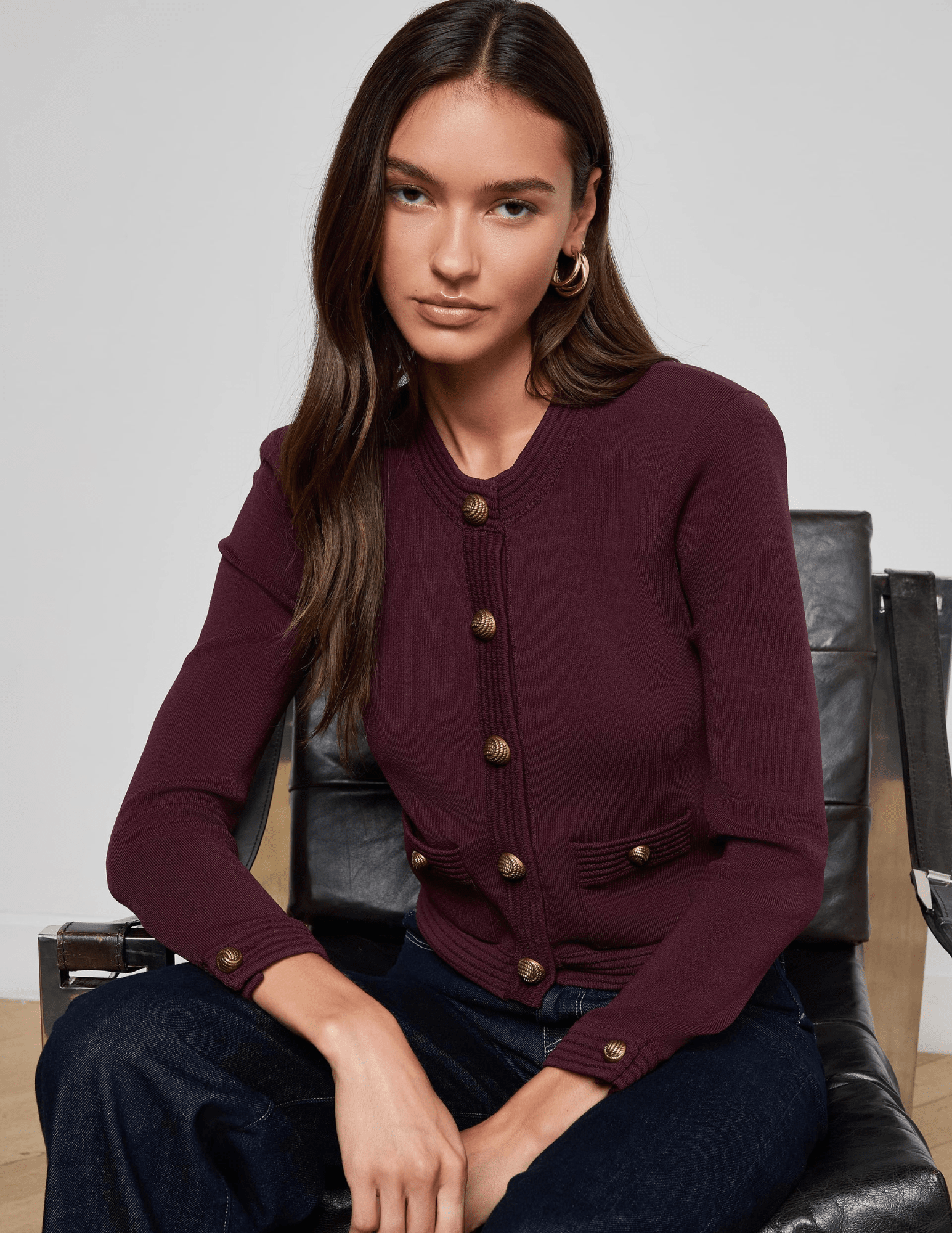 L'Agence - L'AGENCE Patsy Cropped Cardigan in Malbec - Buy Online