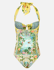 Camilla - PRE-ORDER-Camilla Tie Front Halter One Piece With Gathered Sides - Buy Online