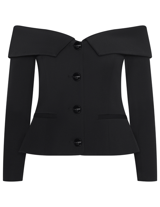 PRE-ORDER-L'AGENCE Ingrid Off-Shoulder Cropped Blazer