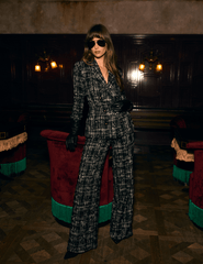 L'Agence - PRE-ORDER-L'AGENCE Colin Sequin Tweed Double Breasted Blazer in Black Ivory Tweed - Buy Online